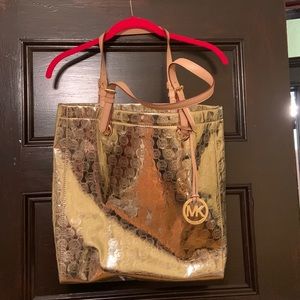 Michael Kors metallic gold stamp tote